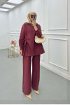 Sare Fashion Asymmetric Cut Waist Tie Suit Claret Red