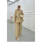 Sare Fashion Asymmetric Cut Waist Tie Suit Camel