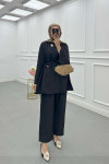Sare Fashion Asymmetrical Cut Button Detailed Suit Black