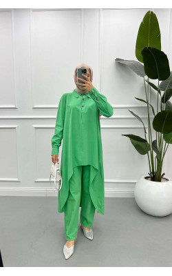 Asymmetrical Cut Trouser Suit Green