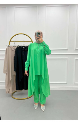 Asymmetrical Cut Trouser Suit Green