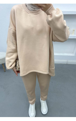 Asymmetrical Cut Three Thread Suit Beige