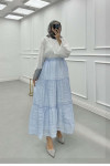 Sare Fashion Lined Elastic Waist Tulle Skirt Blue