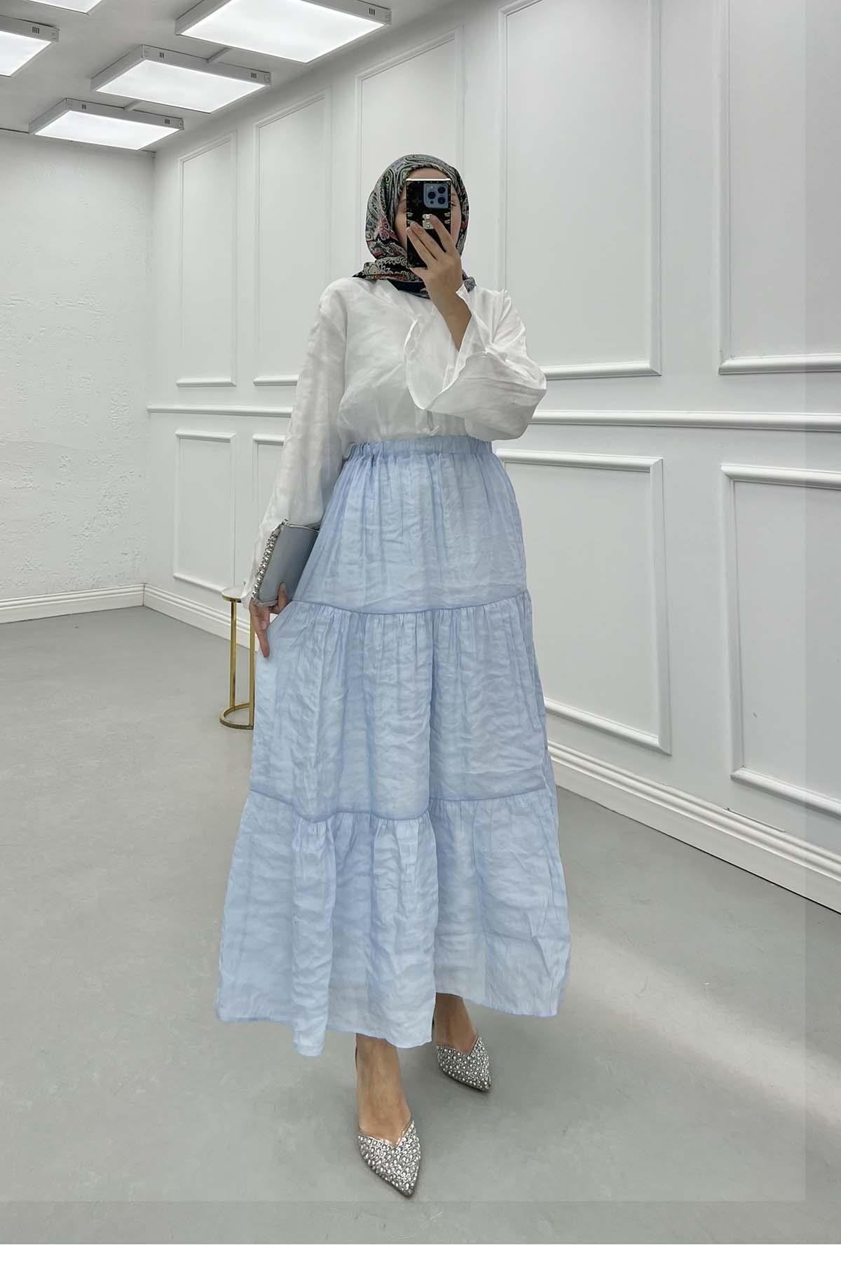 Sare Fashion Lined Elastic Waist Tulle Skirt Blue