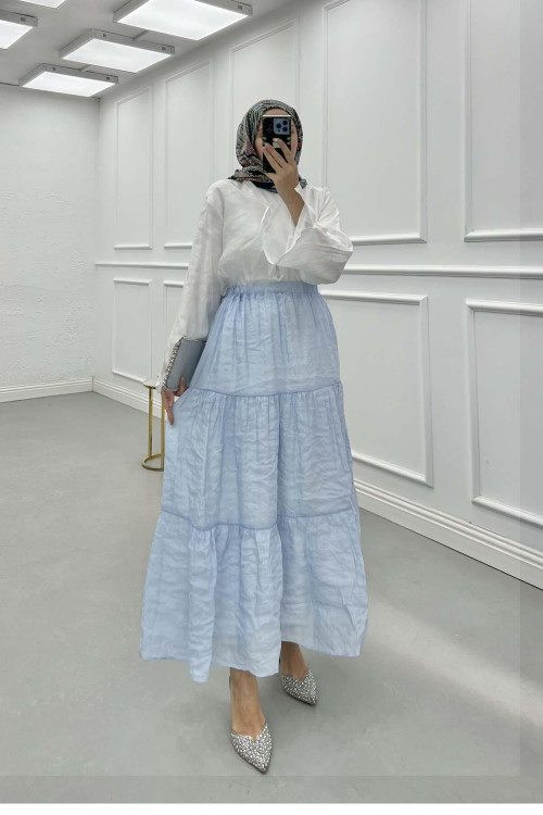 Sare Fashion Lined Elastic Waist Tulle Skirt Blue