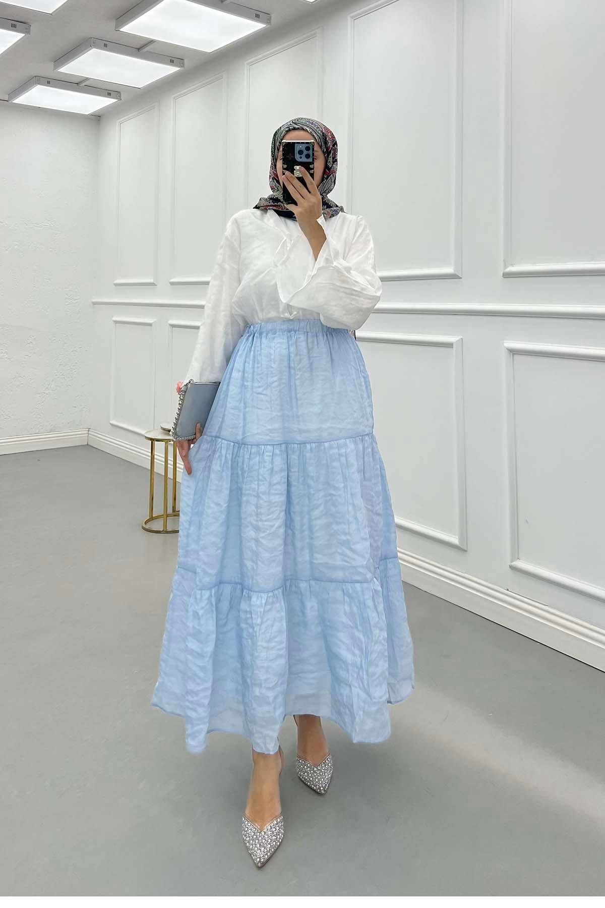 Sare Fashion Lined Elastic Waist Tulle Skirt Blue