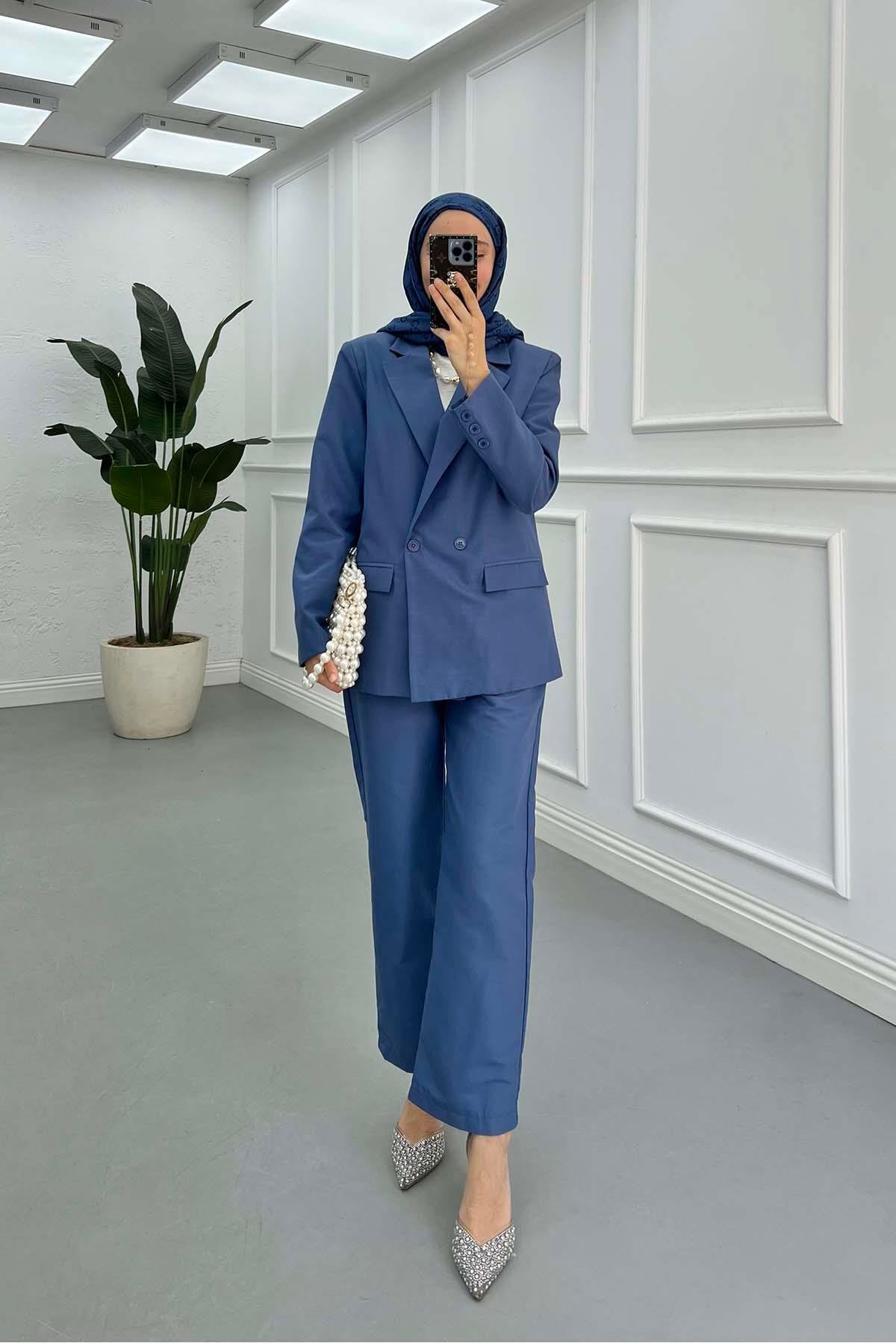 Sare Fashion Lined Jacket Set Indigo