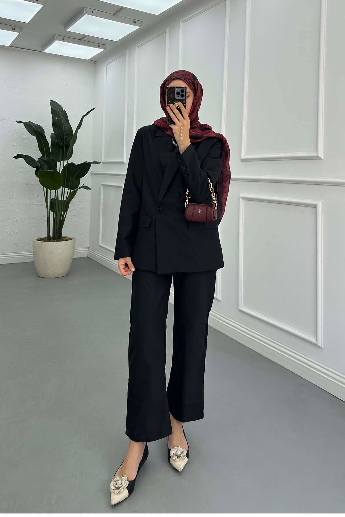 Sare Fashion Lined Jacket Set Black