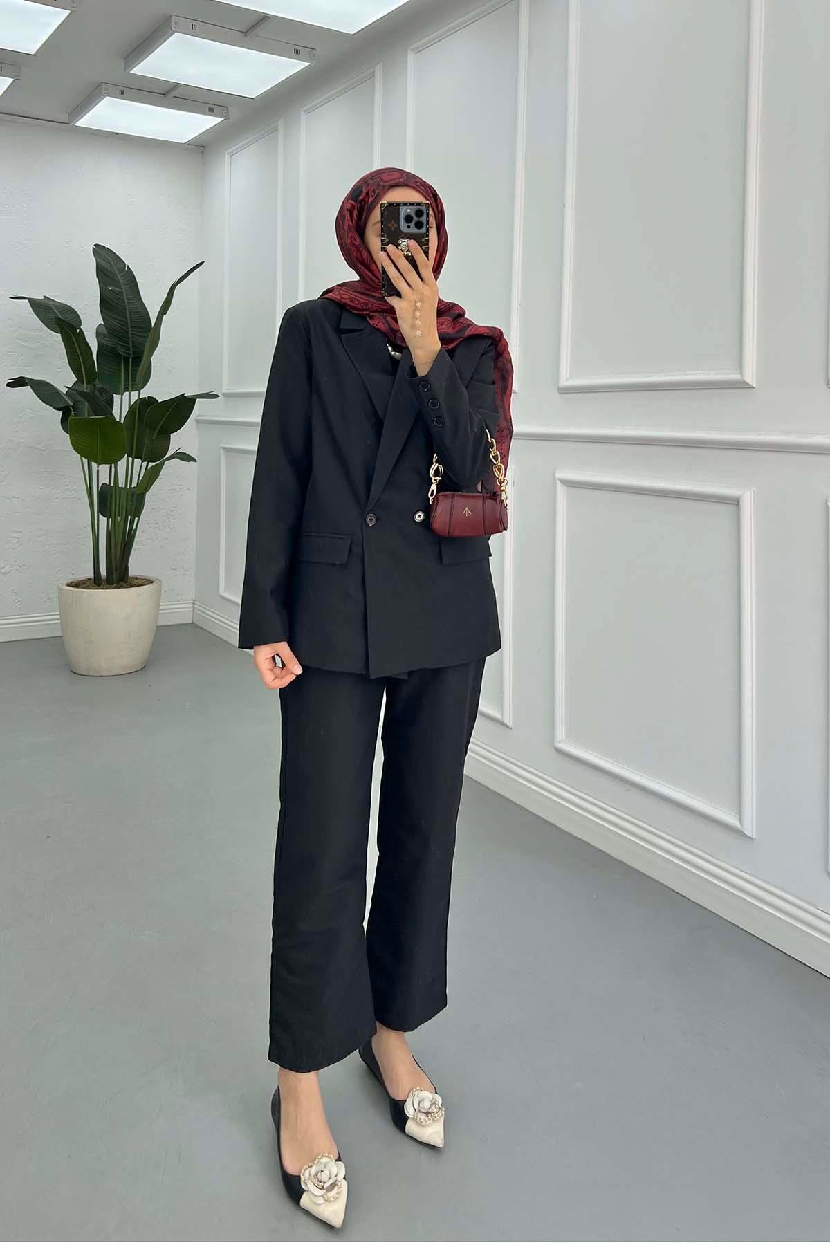 Sare Fashion Lined Jacket Set Black