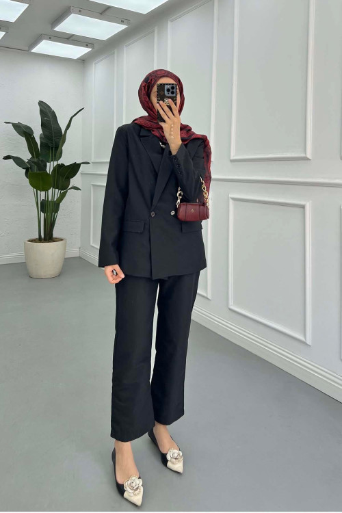 Sare Fashion Lined Jacket Set Black
