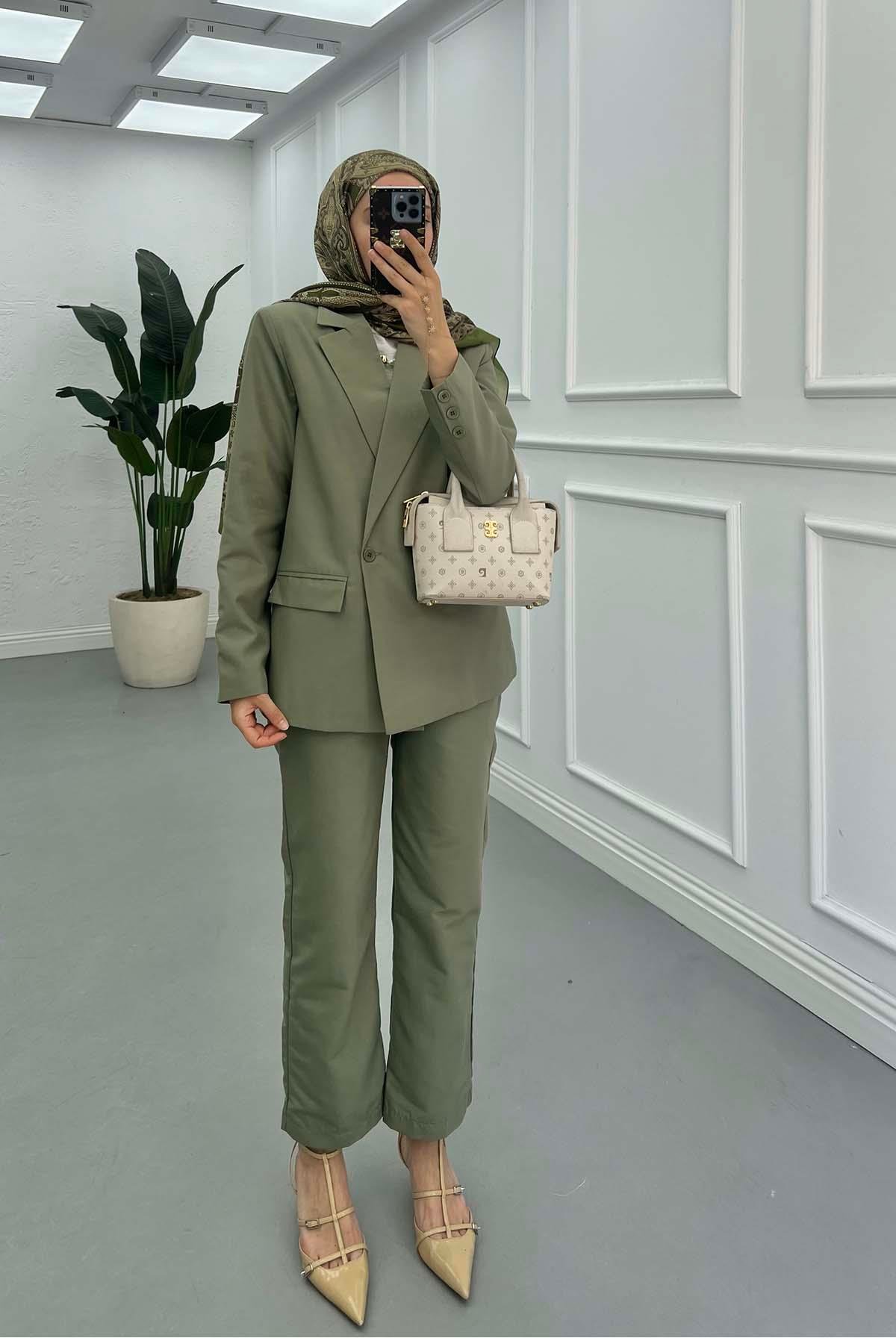 Sare Fashion Lined Jacket Set Green