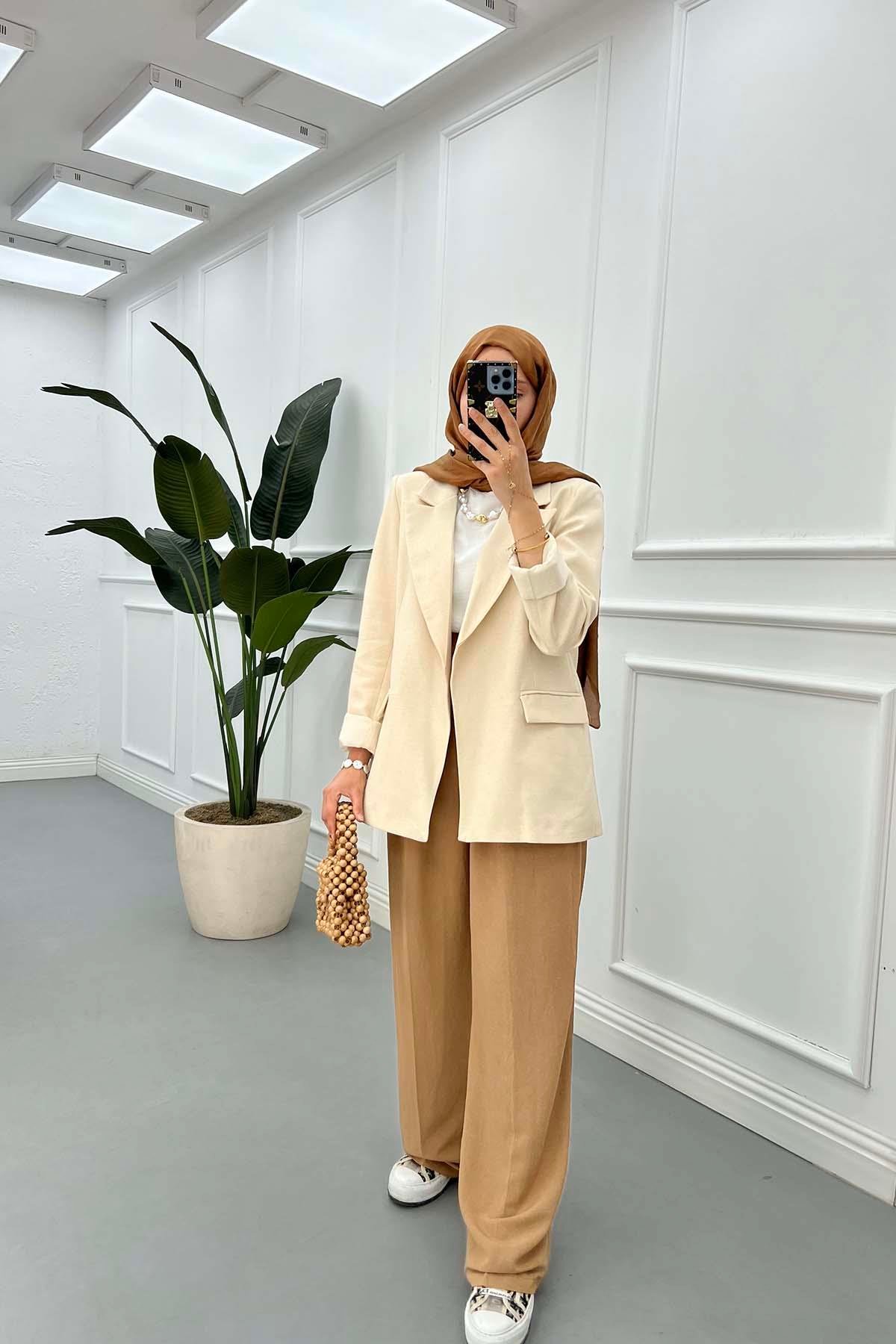 Sare Fashion Lined Cotton Jacket Beige
