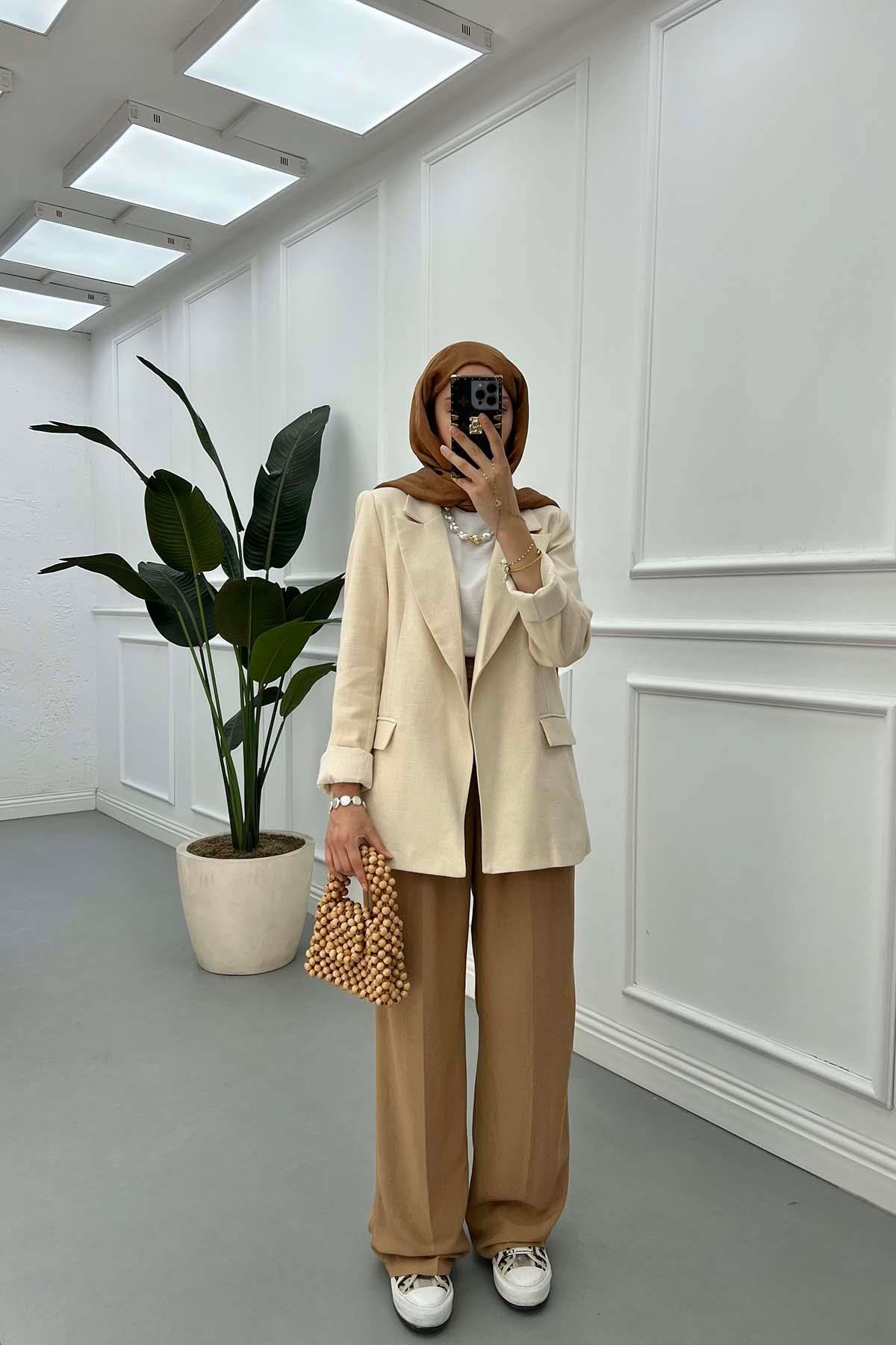 Sare Fashion Lined Cotton Jacket Beige