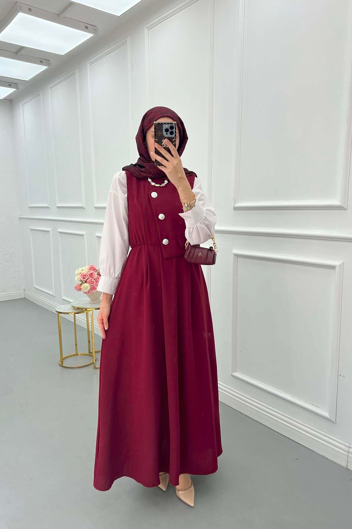 Sare Fashion Lined Vest Dress Burgundy