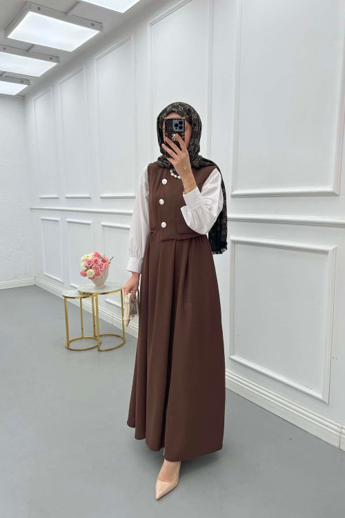 Sare Fashion Lined Vest Dress Brown