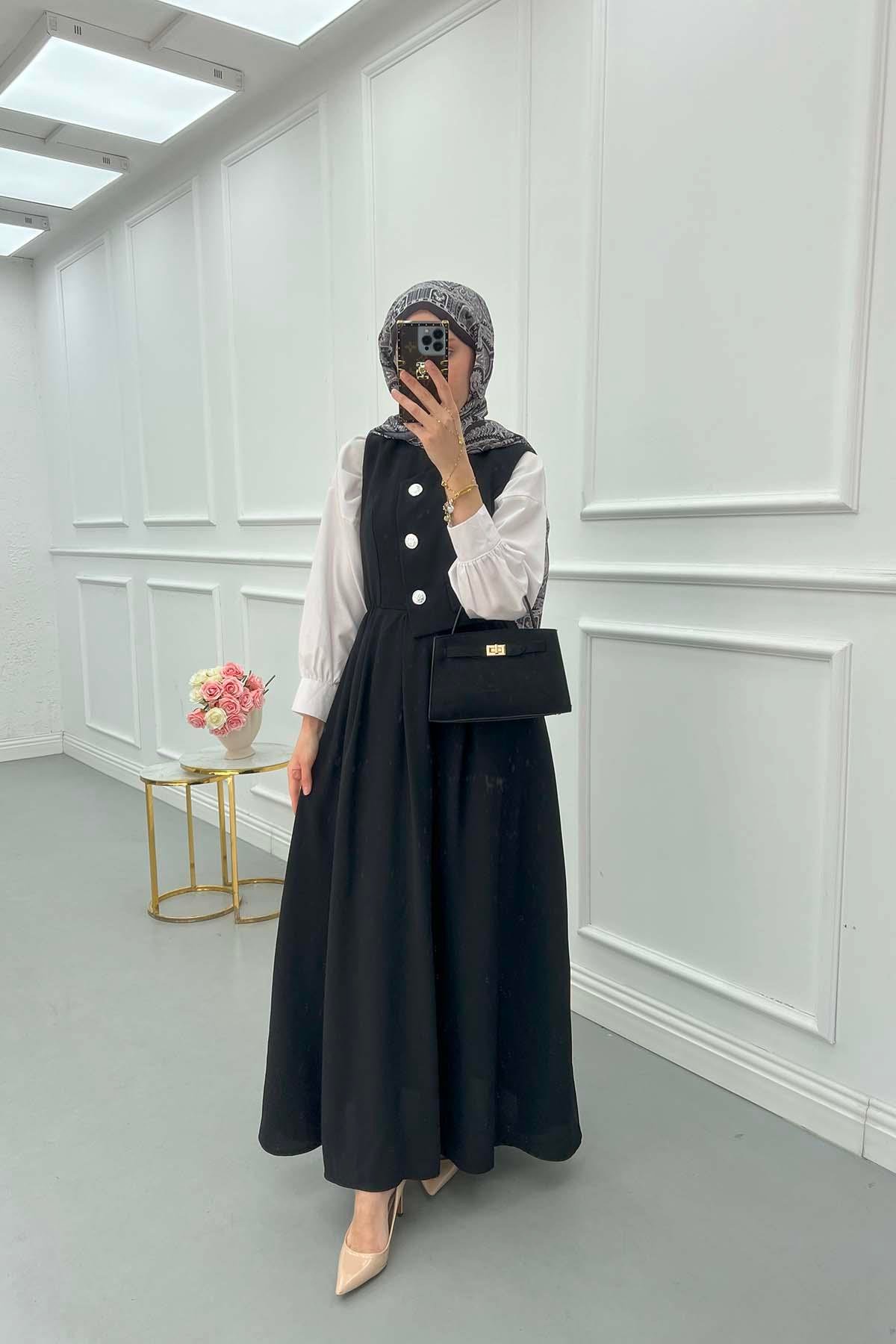 Sare Fashion Lined Vest Dress Black