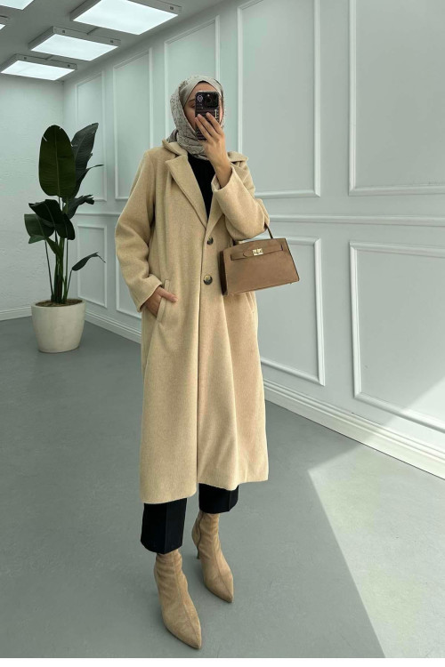 Sare Fashion Lined Cashmere Coat Beige Sare Fashion Lined Cashmere Coat Beige