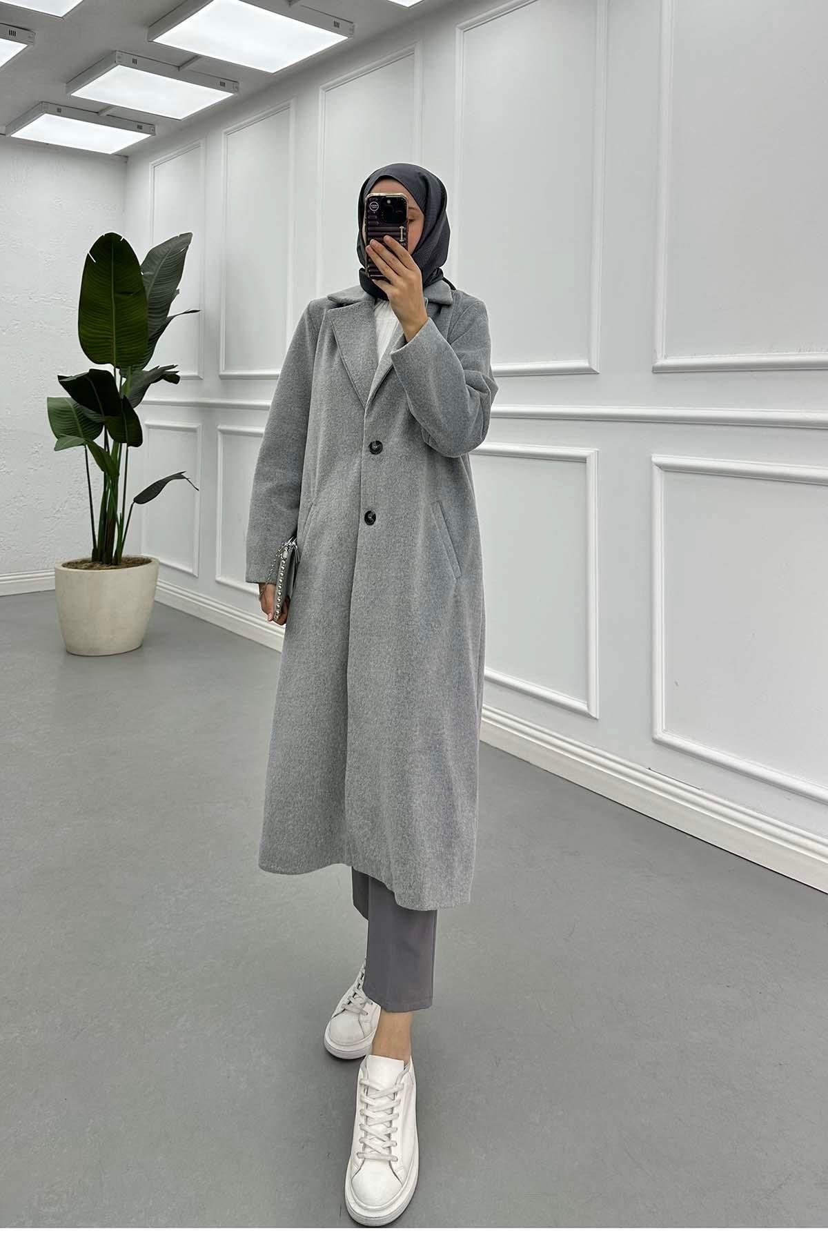 Sare Fashion Lined Cashmere Coat Gray