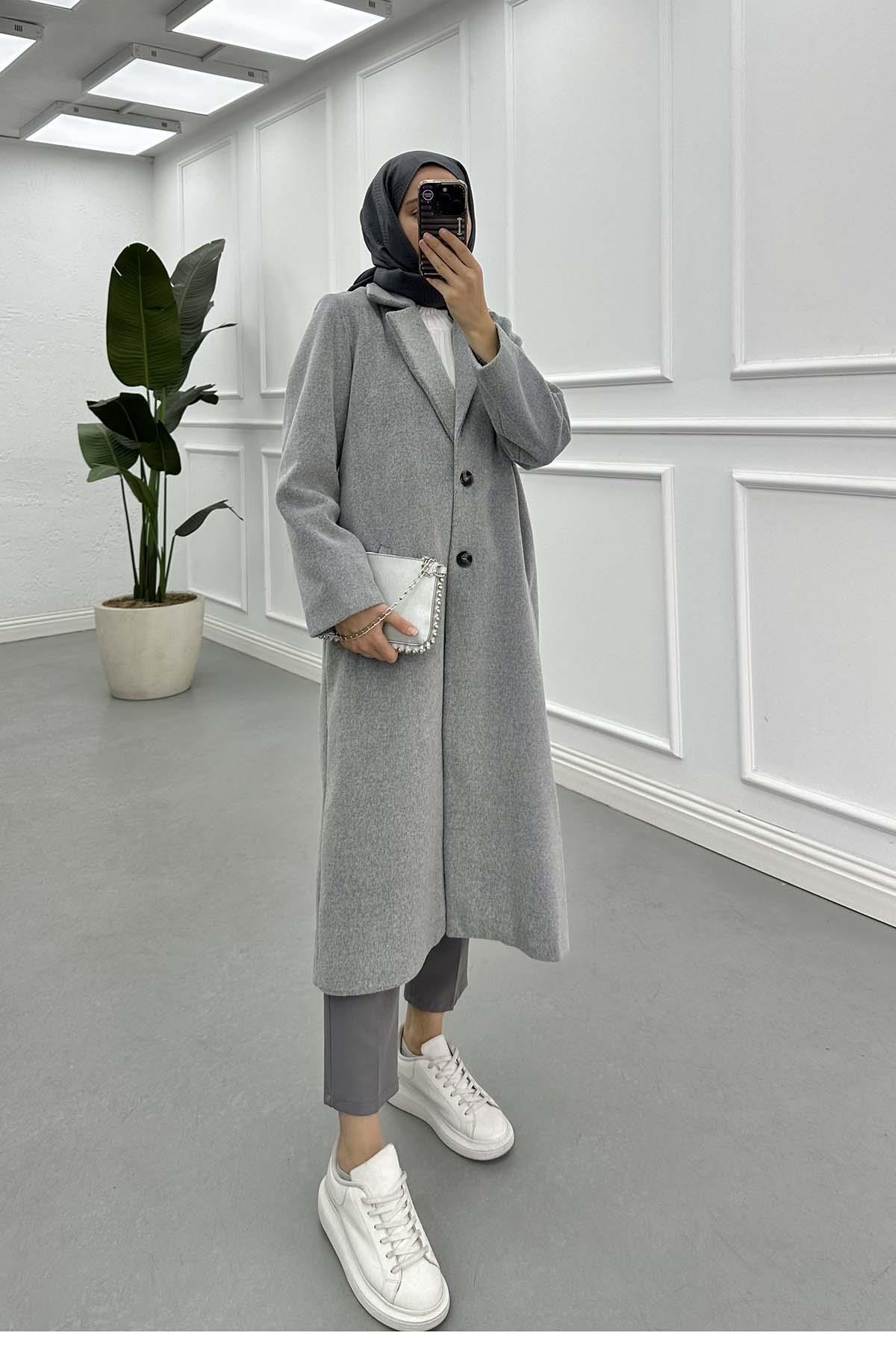 Sare Fashion Lined Cashmere Coat Gray