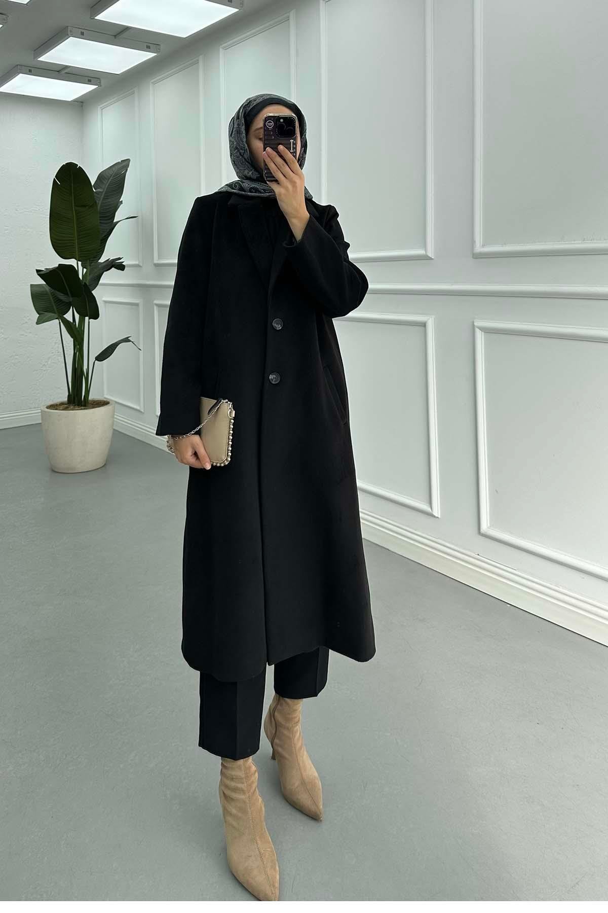Sare Fashion Lined Cashmere Coat Black