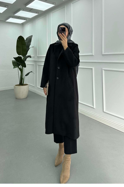 Sare Fashion Lined Cashmere Coat Black Sare Fashion Lined Cashmere Coat Black