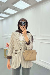 Sare Fashion Lined Belted Linen Jacket Brown