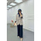 Sare Fashion Lined Belted Linen Jacket Navy Blue