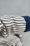 Sare Fashion Lined Belted Linen Jacket Navy Blue