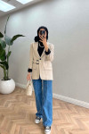 Sare Fashion Lined Belted Linen Jacket Stone