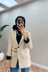 Sare Fashion Lined Belted Linen Jacket Stone
