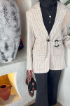 Sare Fashion Lined Belted Linen Jacket Stone - White