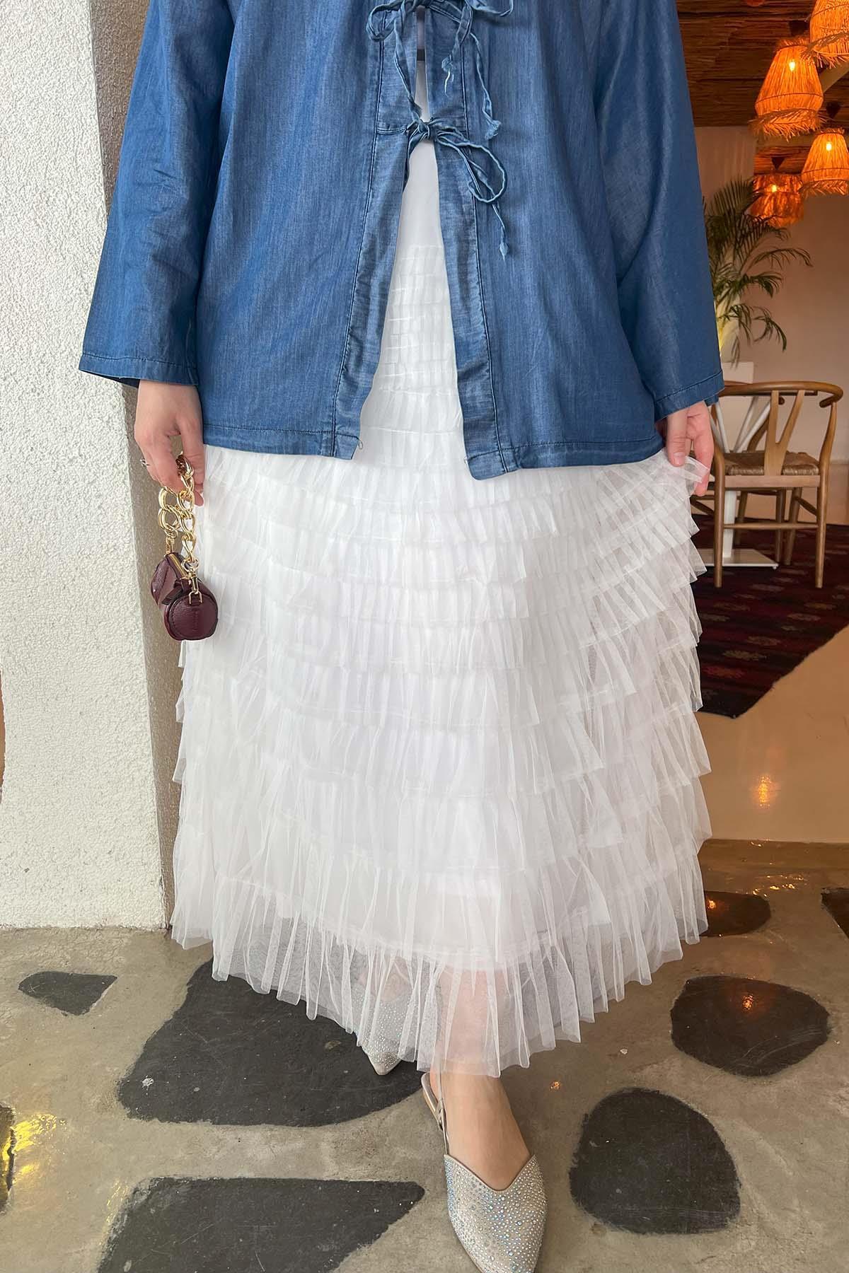 Sare Fashion Lined Tulle Skirt White
