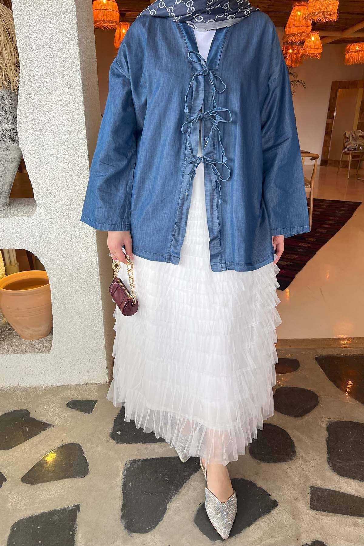 Sare Fashion Lined Tulle Skirt White