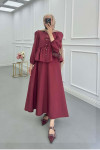 Sare Fashion Lace Detailed Ruffle Skirt Suit Claret Red