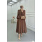 Sare Fashion Lace Detailed Ruffle Skirt Suit Brown
