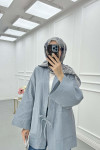 Sare Fashion Muslin Kimono with Lace Detail, Foggy Blue