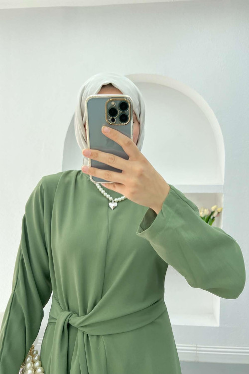 Tie Detail Dress Khaki