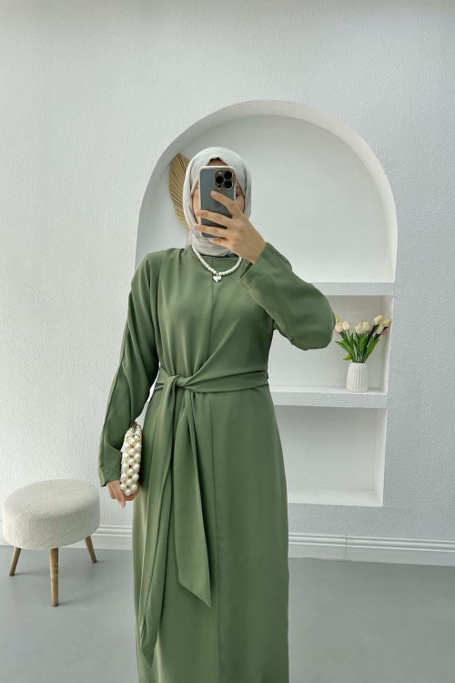 Tie Detail Dress Khaki
