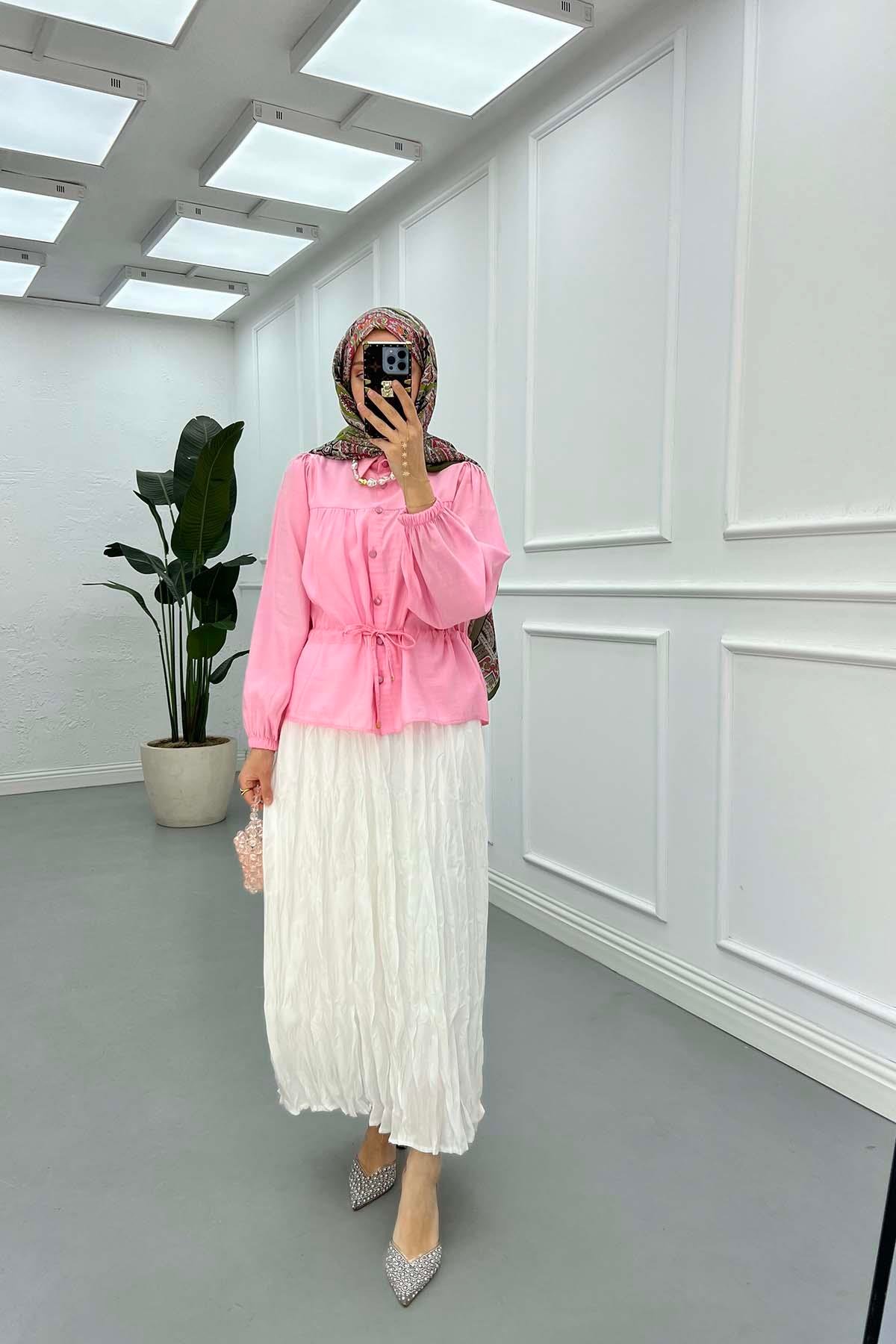Sare Fashion Tie Detail Shirt Pink