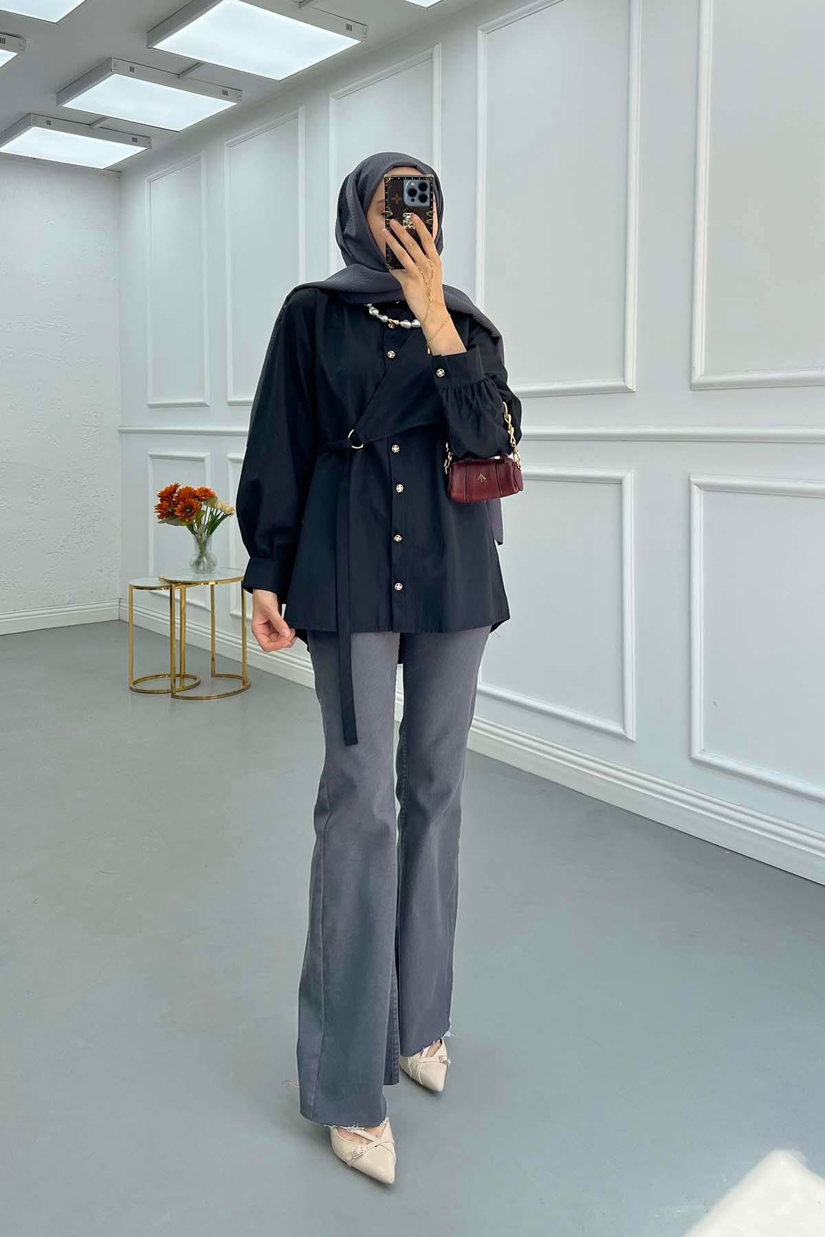 Sare Fashion Tie Detail Shirt Black