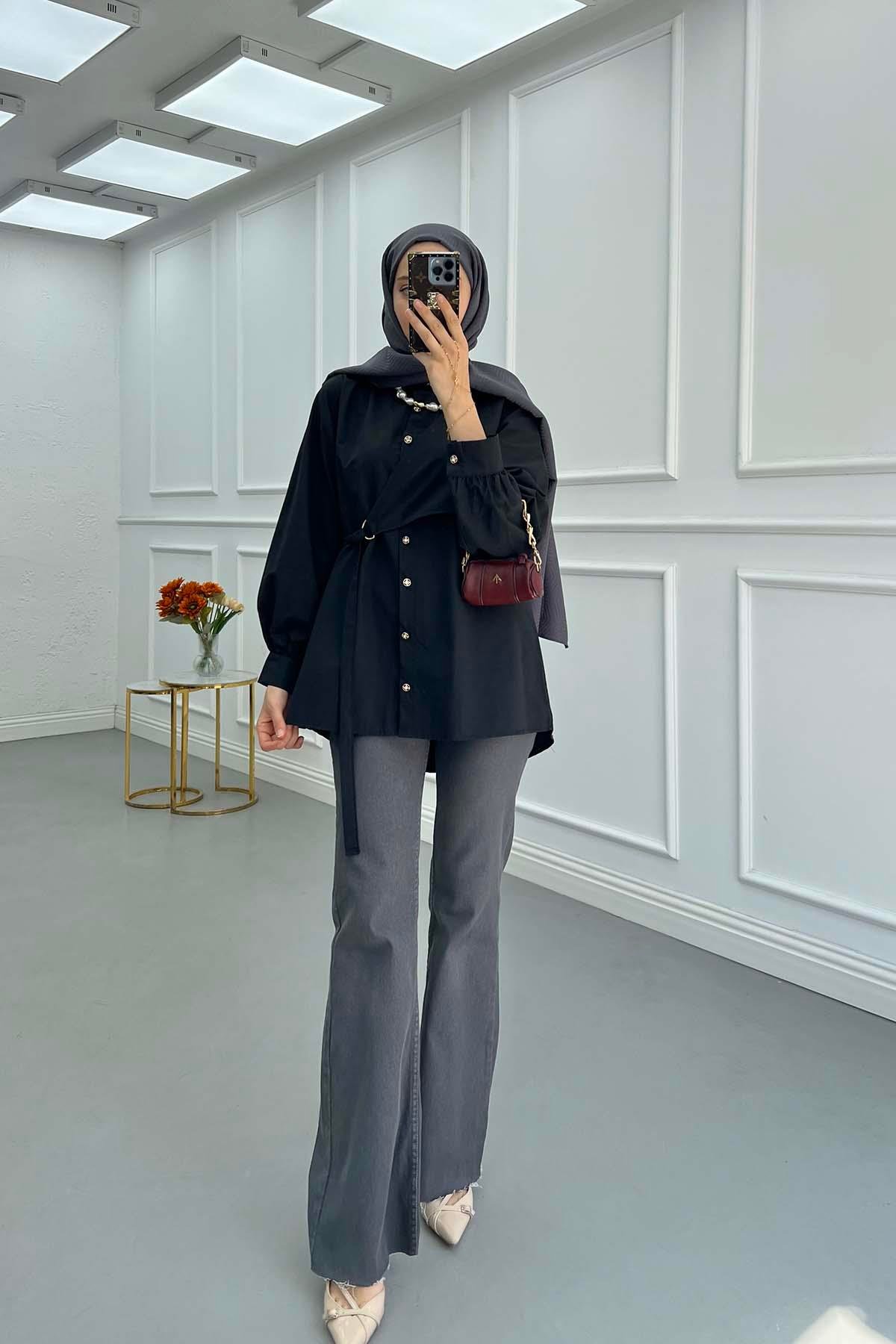 Sare Fashion Tie Detail Shirt Black