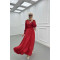 Sare Fashion Pearled Satin Dress with Tie Detail, Burgundy