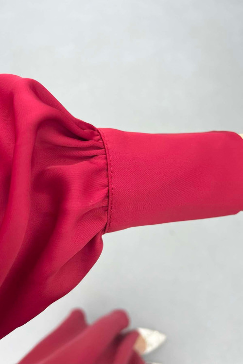 Sare Fashion Pearled Satin Dress with Tie Detail, Burgundy