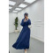 Sare Fashion Pearled Satin Dress with Tie Detail Navy Blue