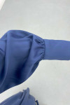 Sare Fashion Pearled Satin Dress with Tie Detail Navy Blue