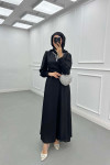 Sare Fashion Pearled Satin Dress with Tie Detail Black