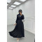 Sare Fashion Pearled Satin Dress with Tie Detail Black