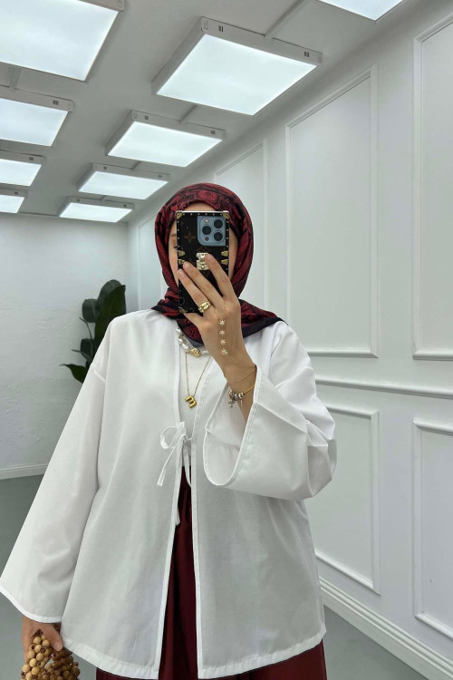 Sare Fashion Tie Detail Kimono White