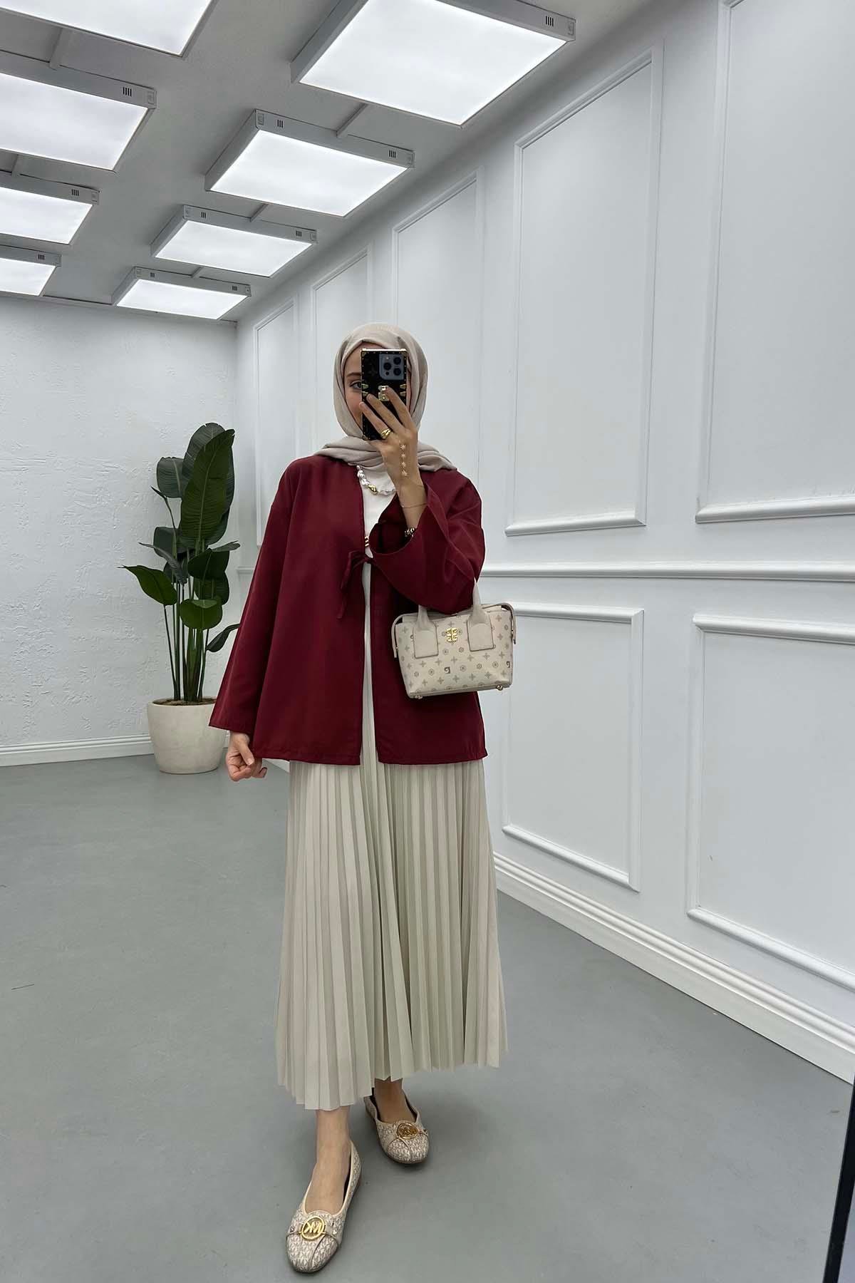 Sare Fashion Kimono Burgundy with Tie Detail