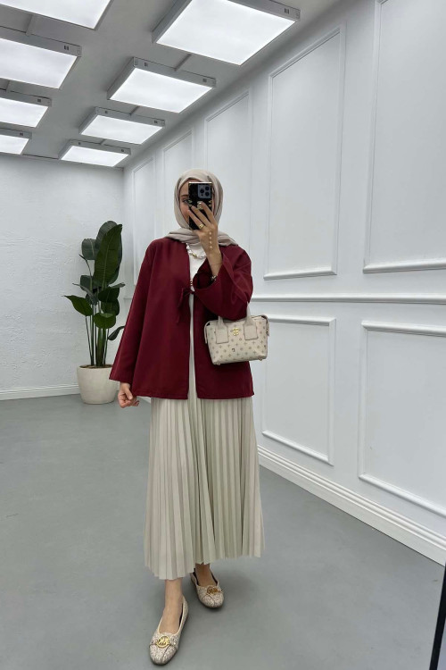Sare Fashion Kimono Burgundy with Tie Detail